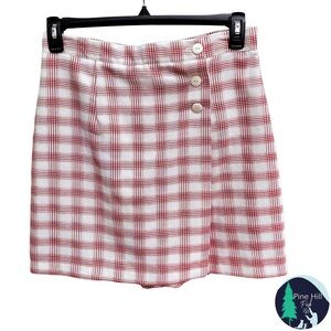NYCC New York Clothing Co Skirt Skort Size 14 Plaid Red Ivory Tweed Vintage 90s